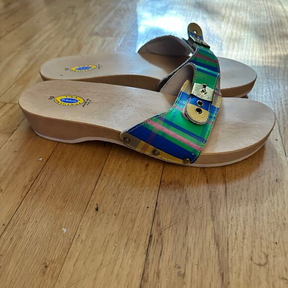 Dr. Scholls Original 10 Exercise Sandals Clogs Vintage Plaid Wooden Sole Italy - Picture 2 of 14
